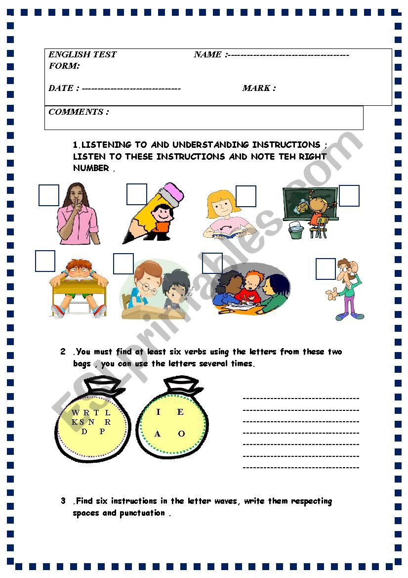 Classroom language test worksheet