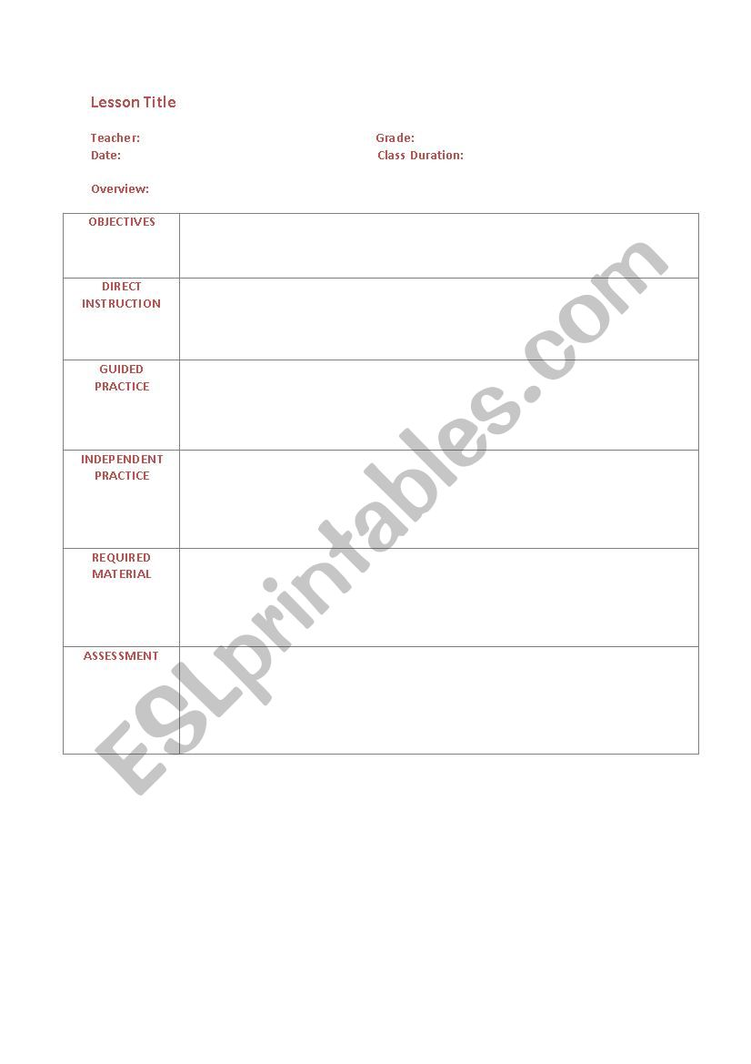 Lesson Plan Template worksheet