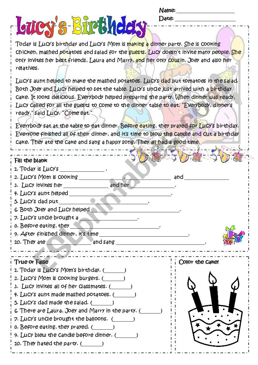 LUCYS BIRTHDAY worksheet