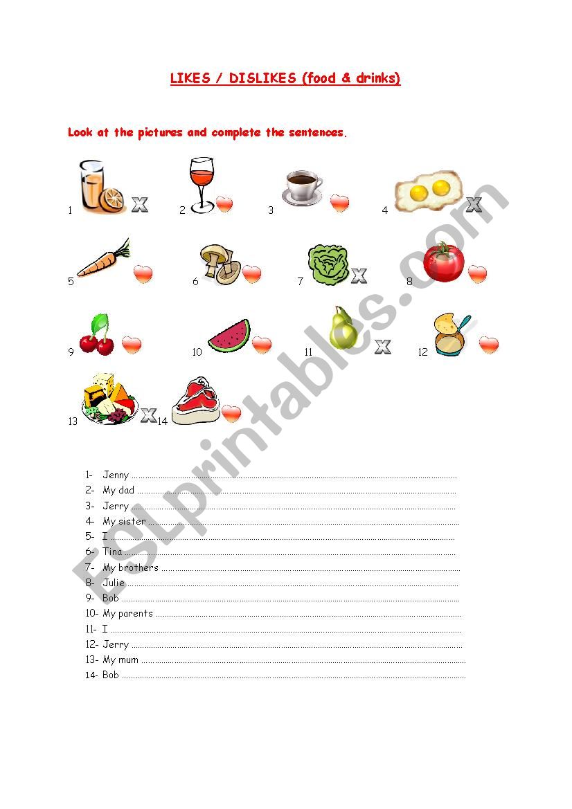 LIKES AND DISLIKES (food) worksheet