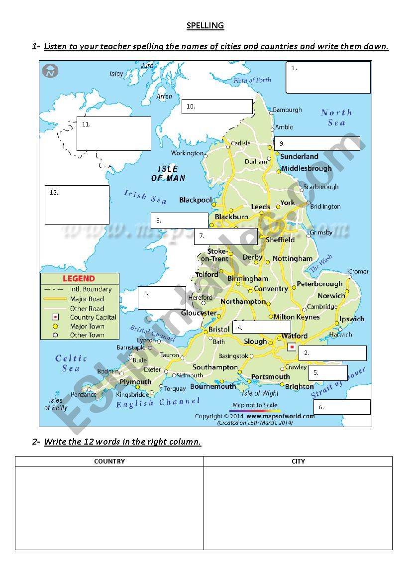 Spelling practice : cities and coutries in the United Kingdom