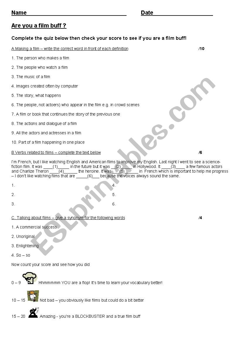 Are you a film buff? worksheet