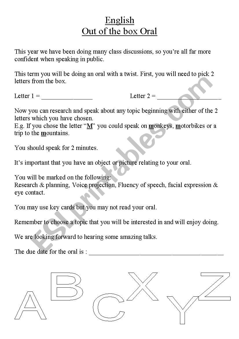 Oral topic worksheet