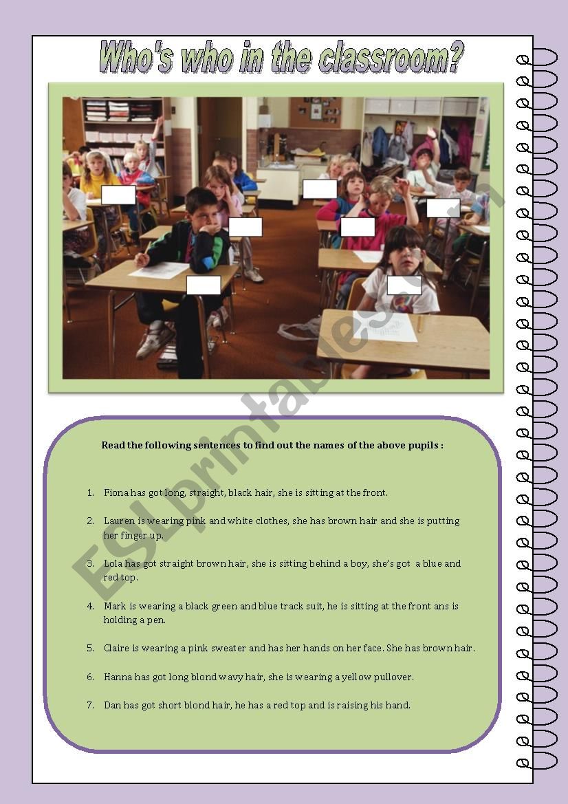 Whos who in the classroom? worksheet
