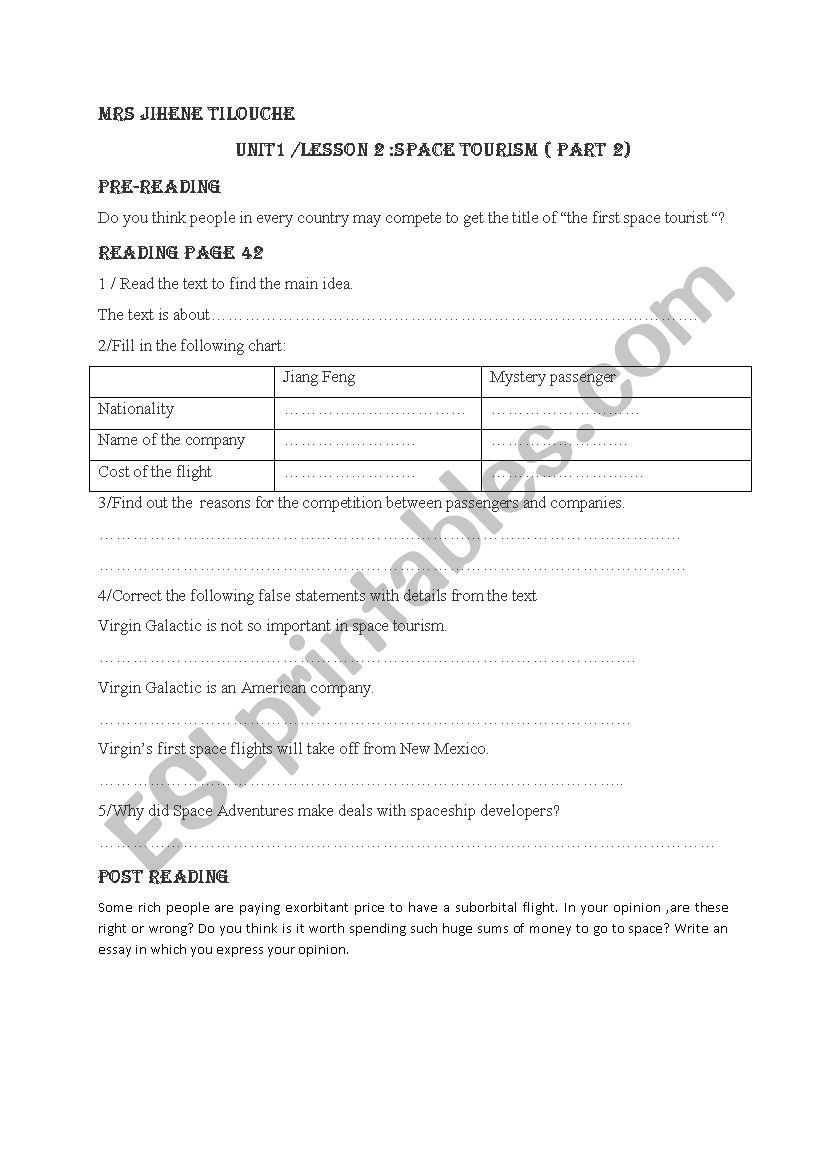 unit 1/ lesson 2 space tourism ( part 2)