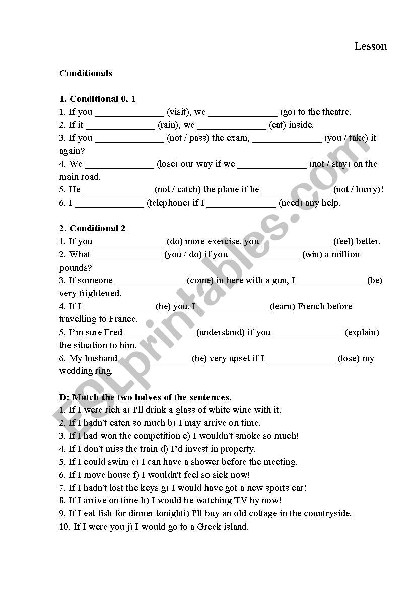 conditionals 0,1,2 worksheet