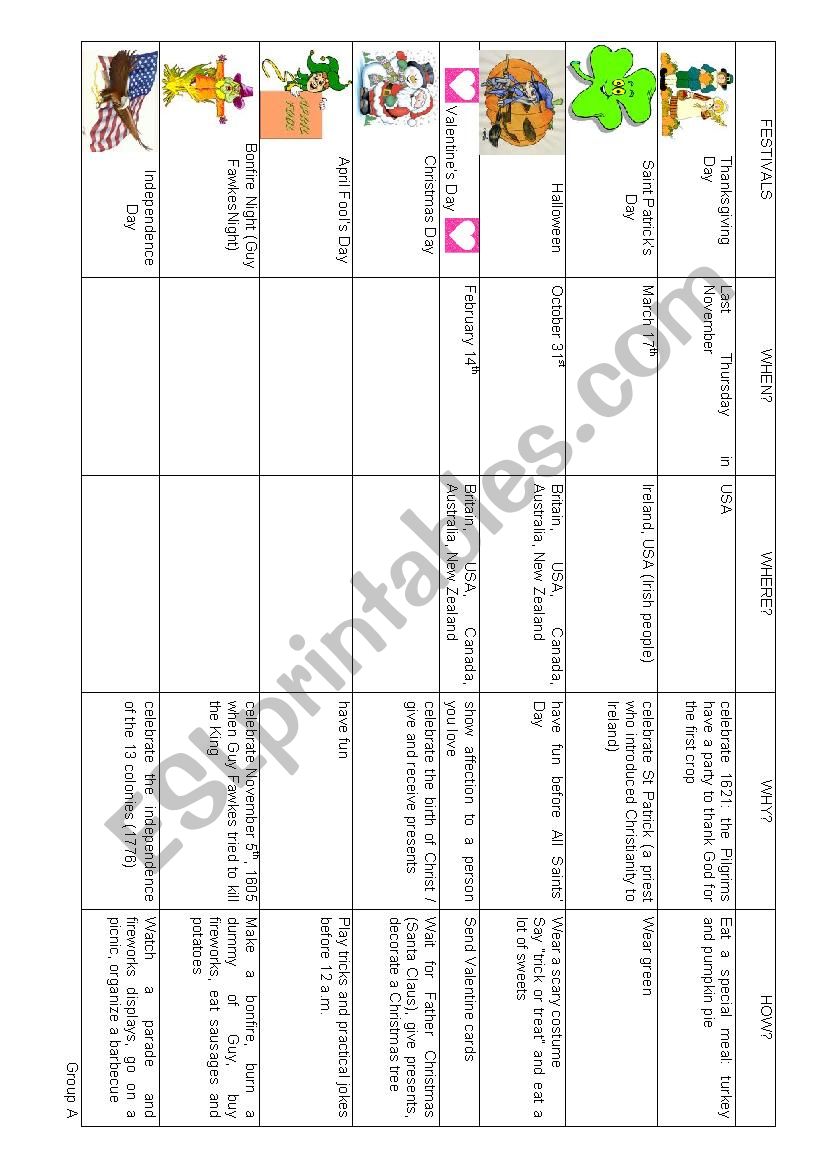 Festivals and special dates worksheet