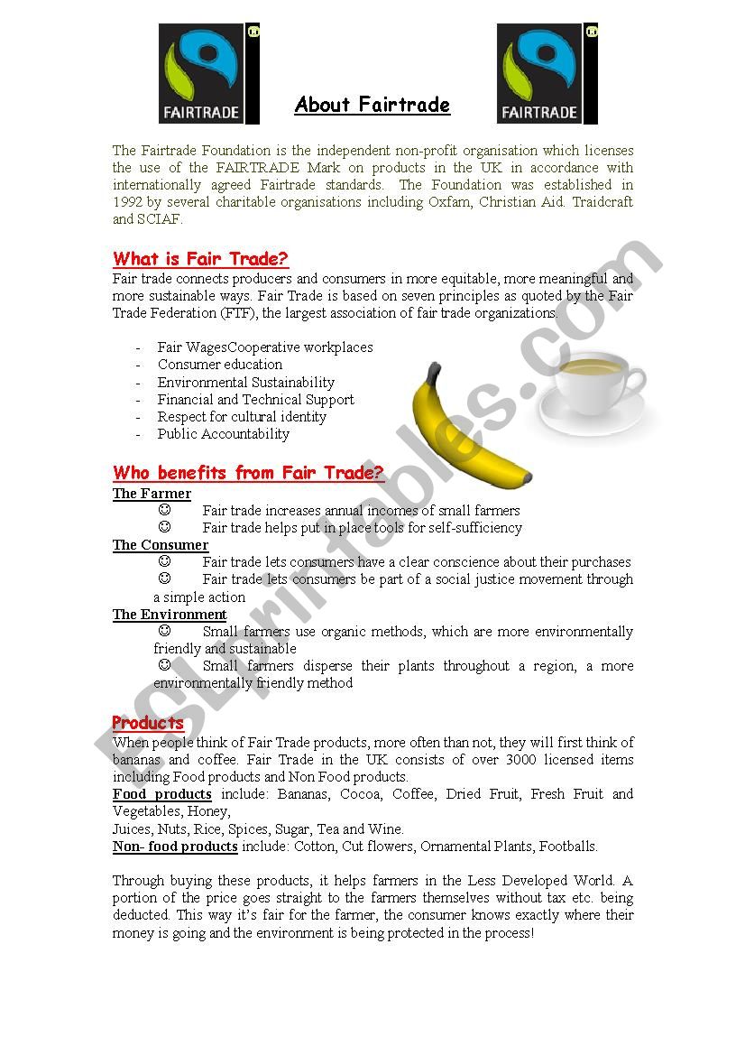 About Fairtrade worksheet