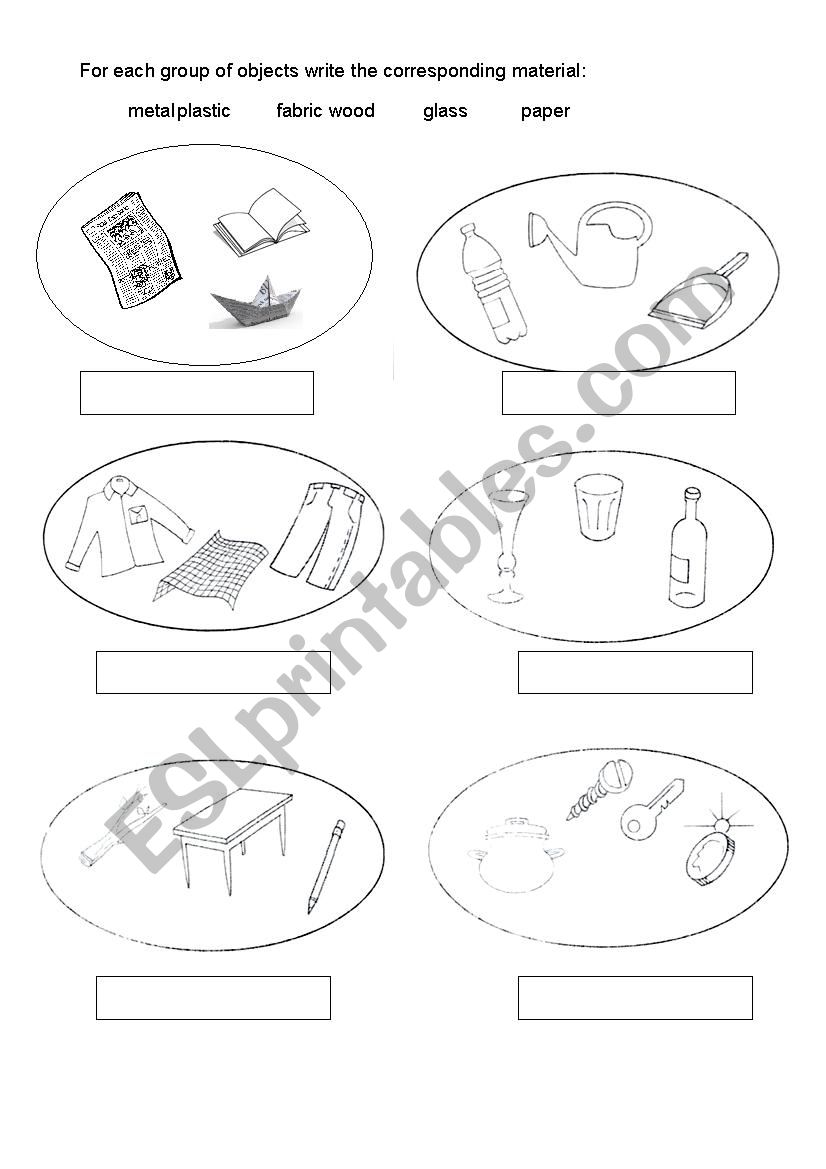 Materials worksheet