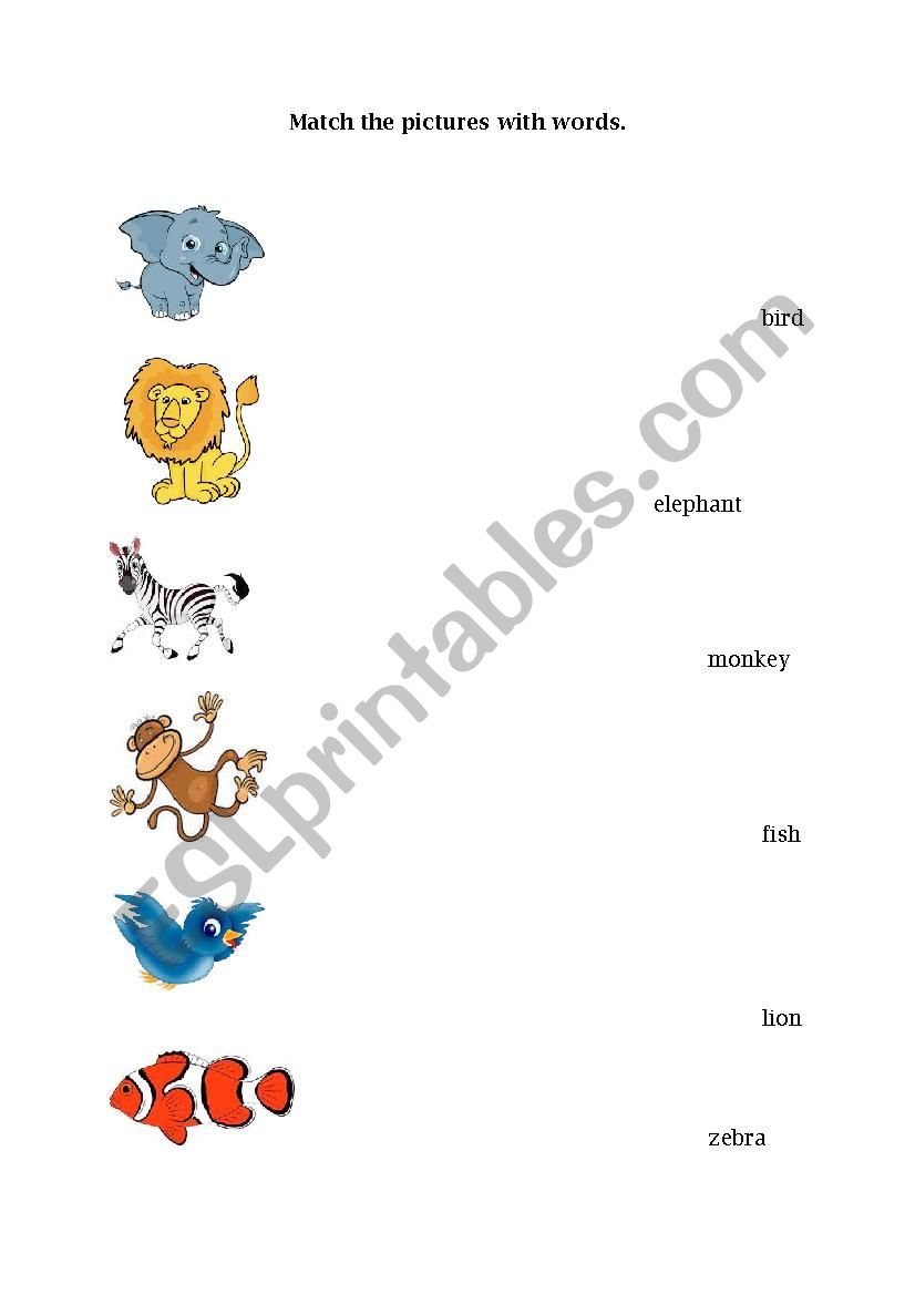 Animals matching worksheet