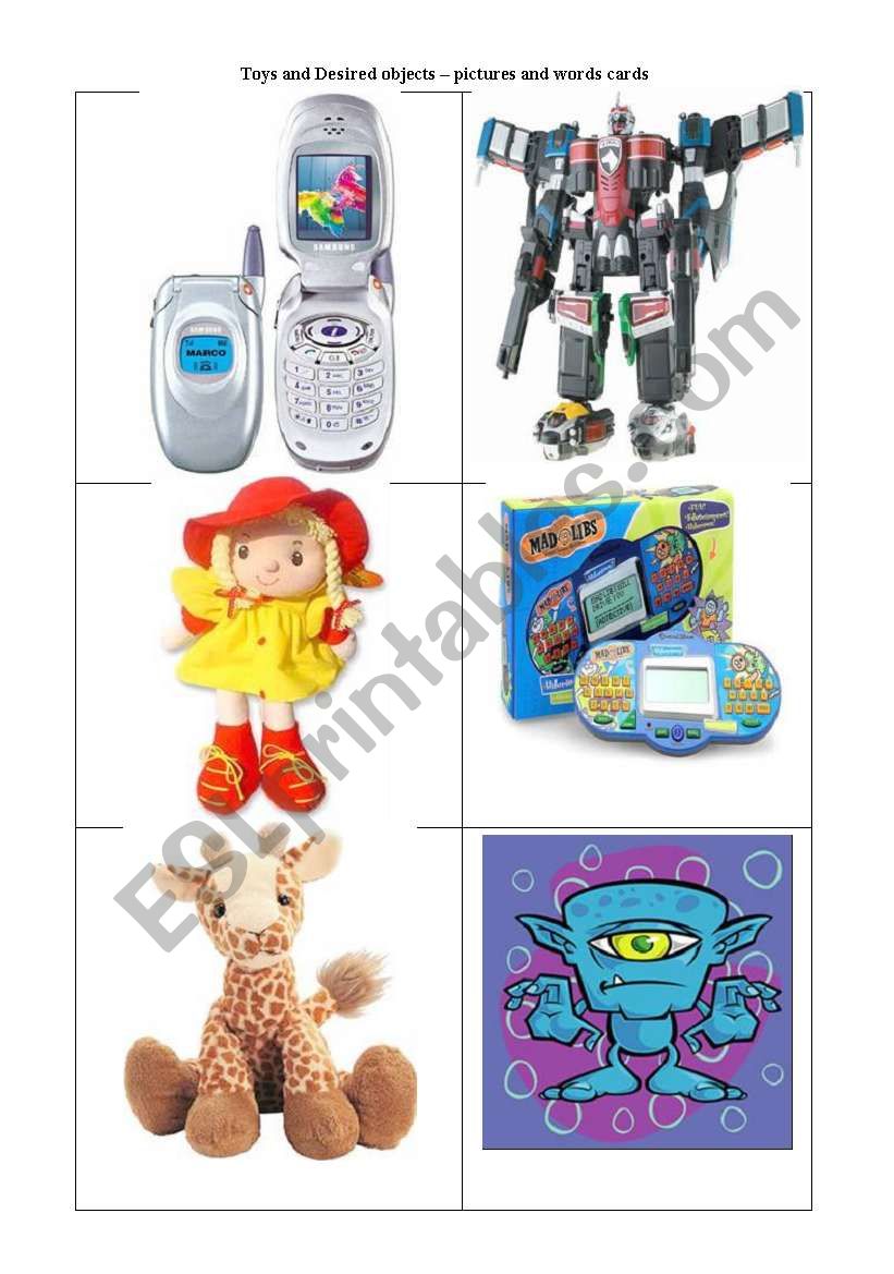 Toys and desired objects for kids - pictures and words