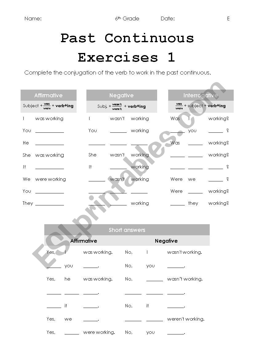 Past Continuous Exercises worksheet