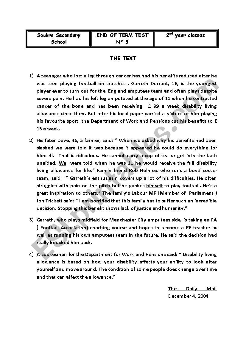 END OF TERM TEST N  3 ( Tunisian students)