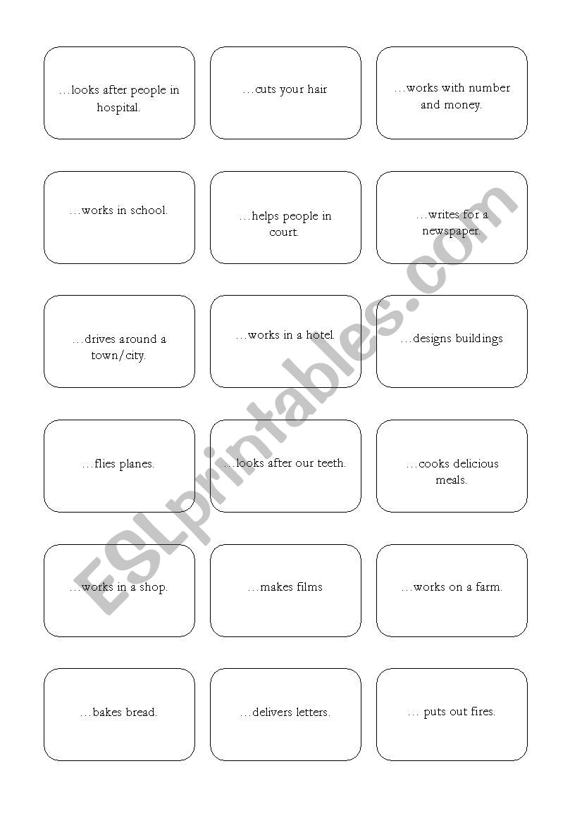 Jobs - memory cards worksheet