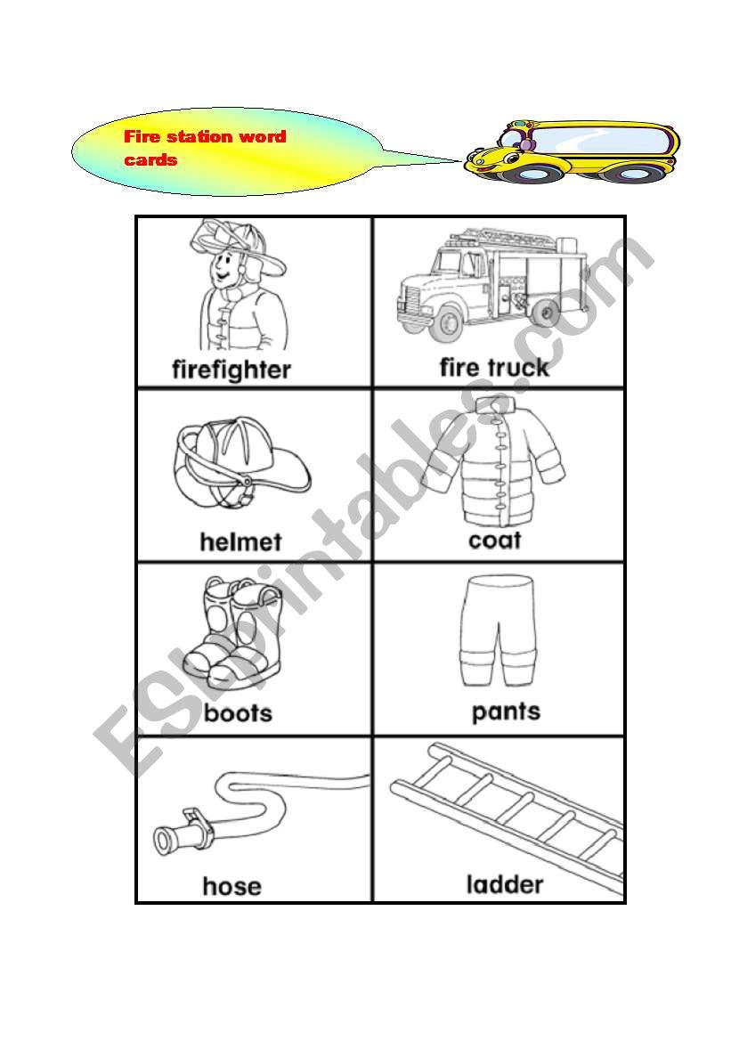 Fire station word cards worksheet