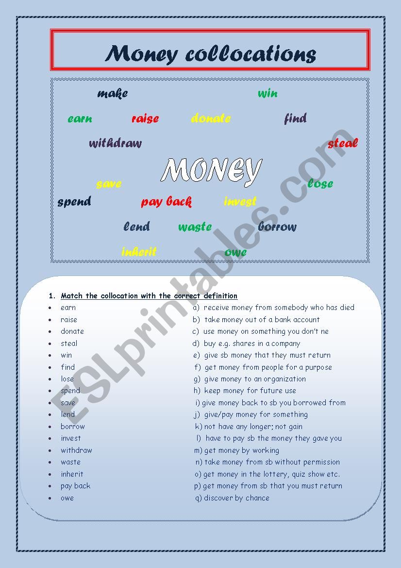 MONEY COLLOCATIONS worksheet