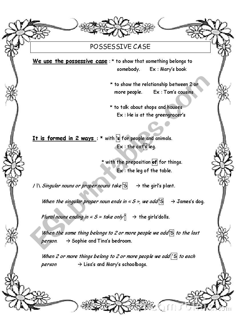 Possessive case: synthesis+exercises