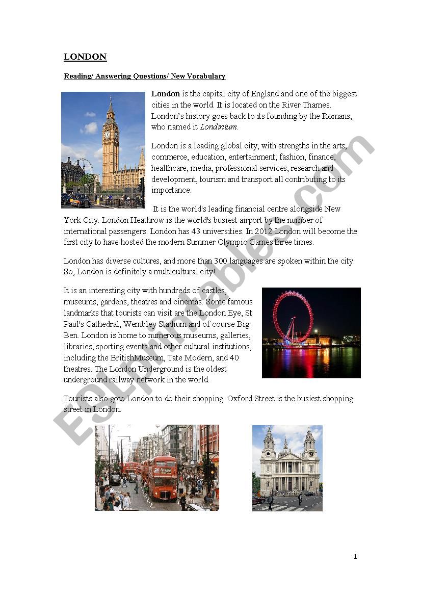 London reading worksheet