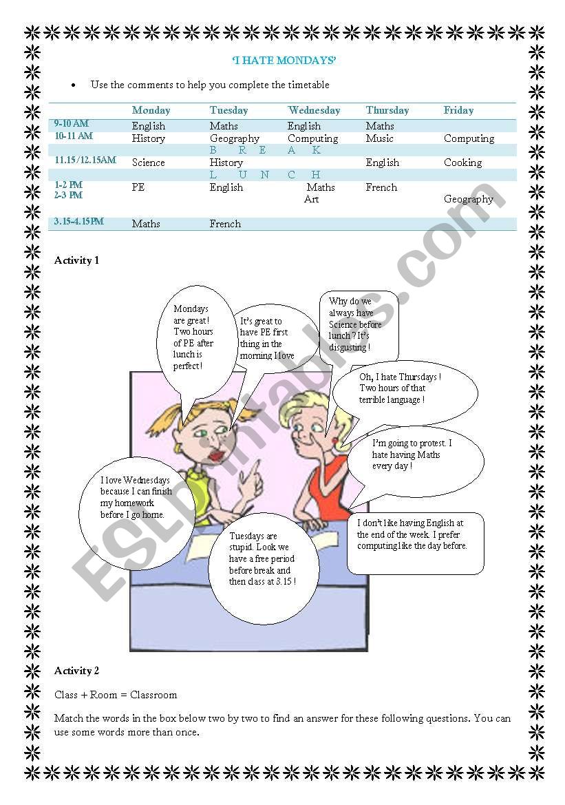 I hate Mondays worksheet