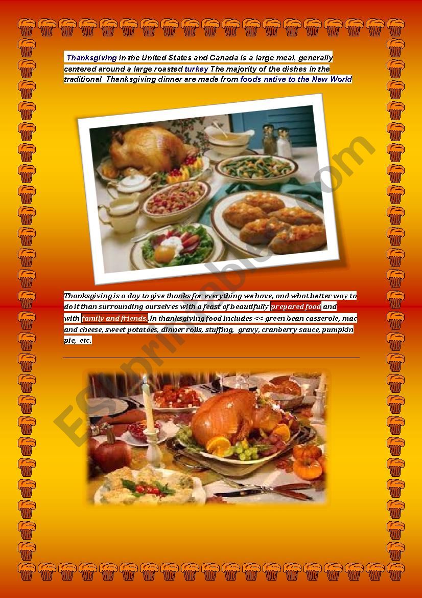 thanksgiving dinner worksheet