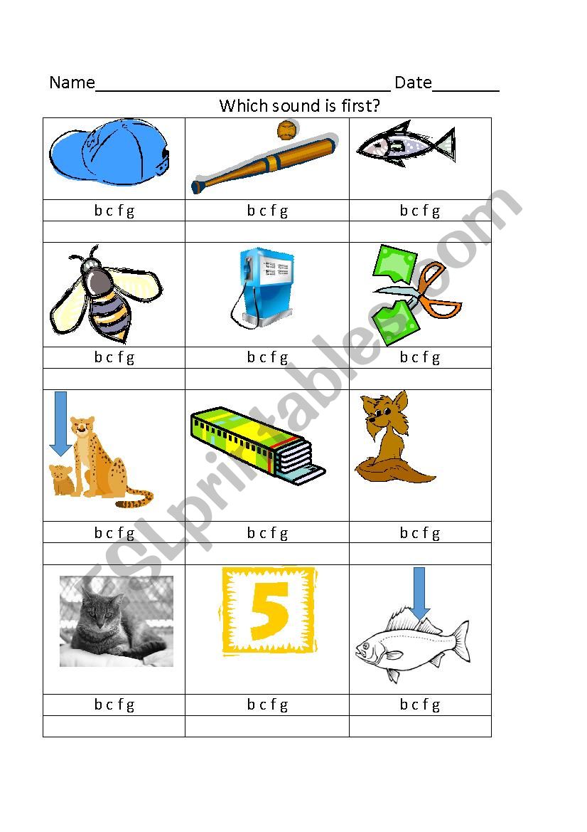 Beginning Sounds B, C, F G worksheet