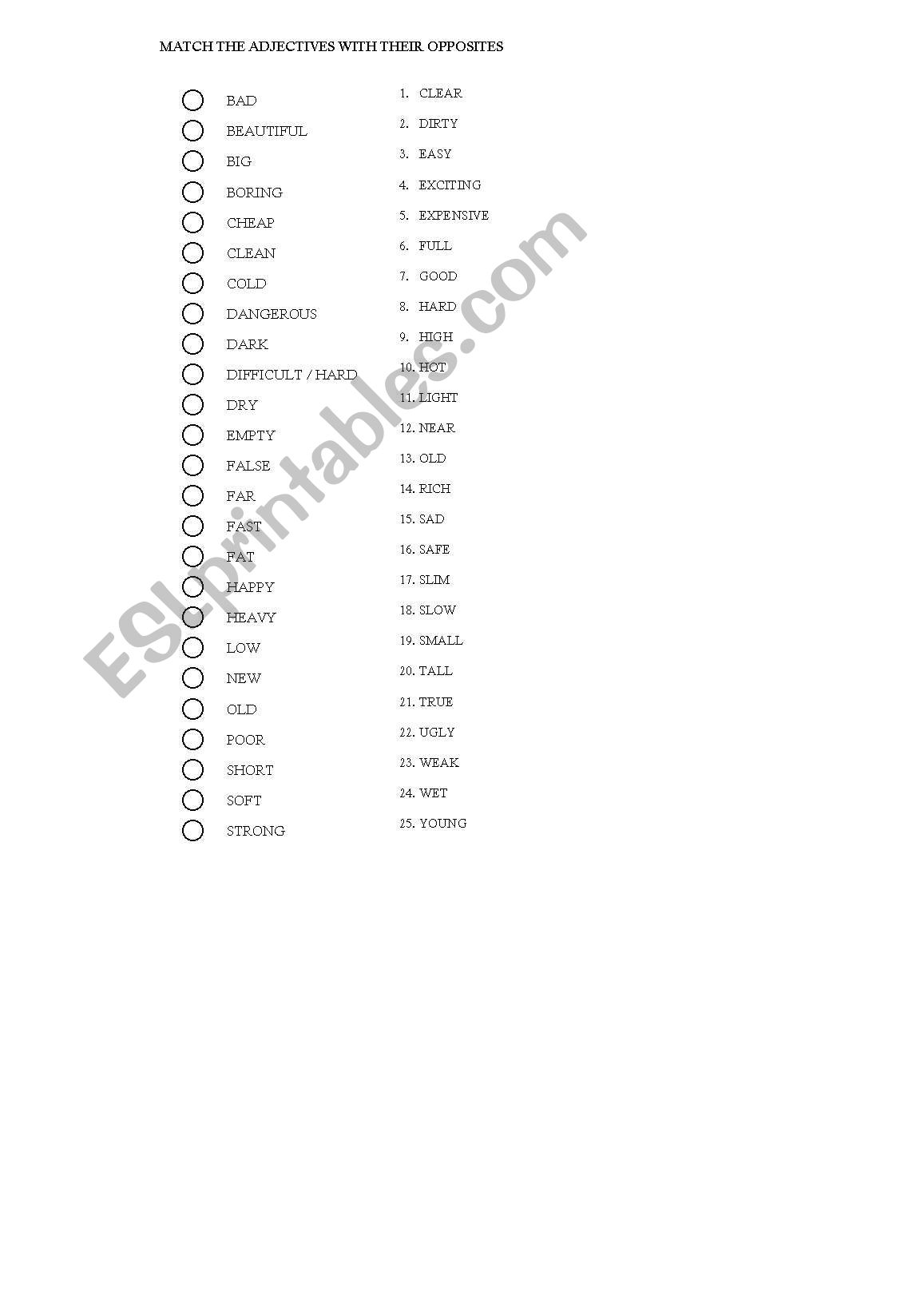 ADJECTIVES - Opposites worksheet