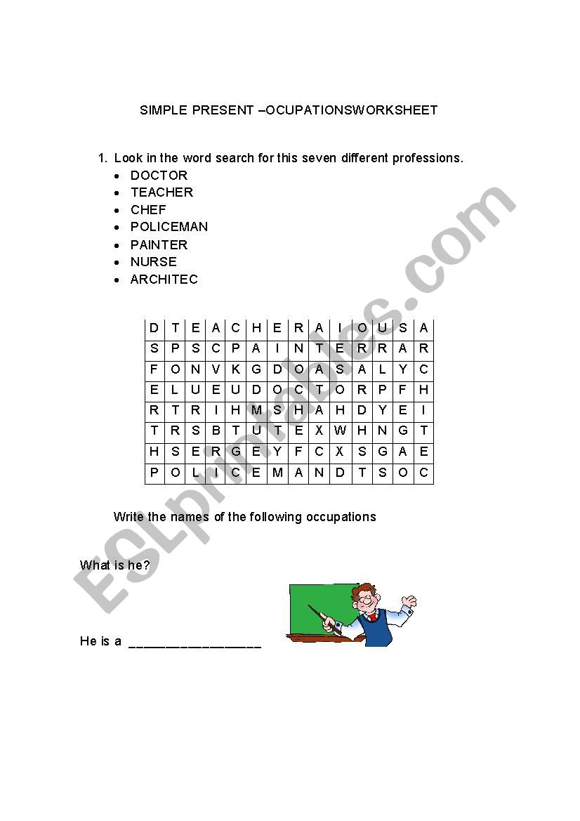 Simple present occupations Worksheet