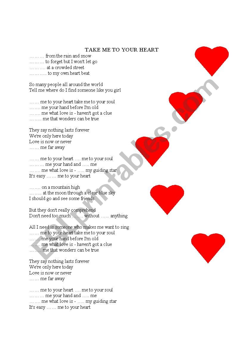take me to your heart worksheet