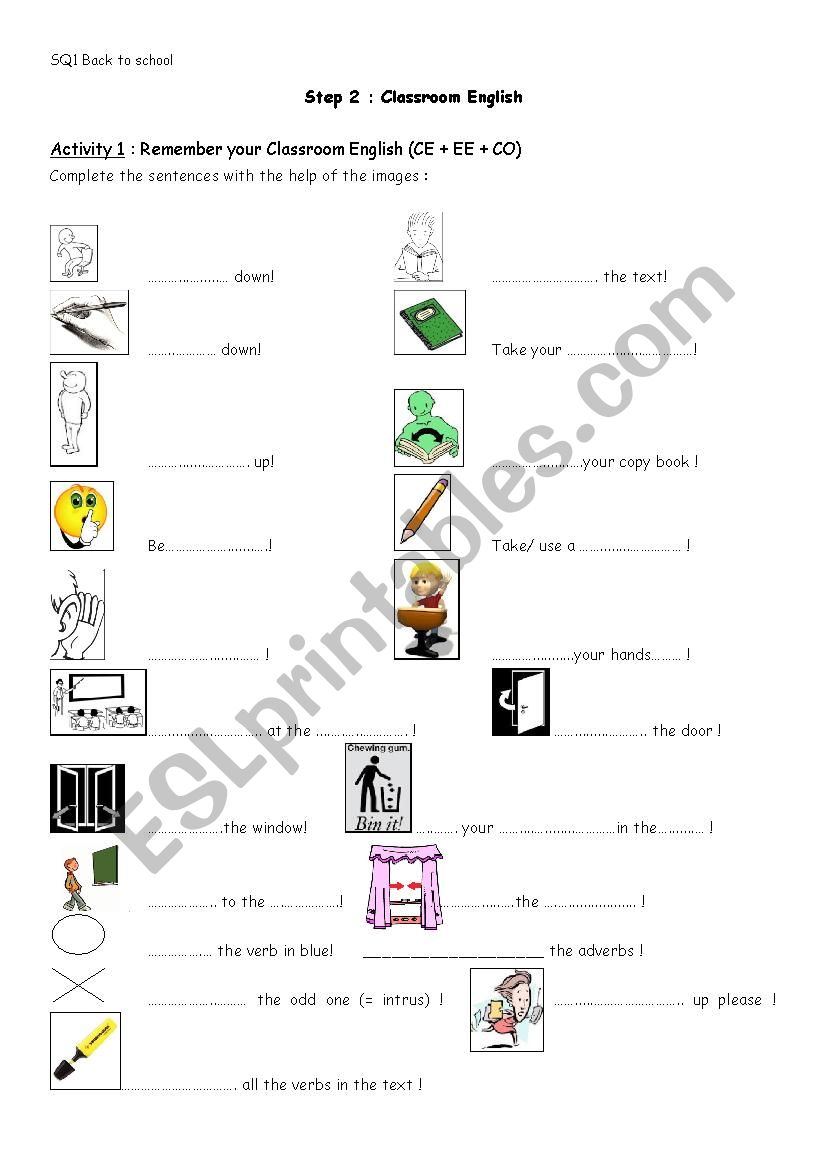 classroom English worksheet