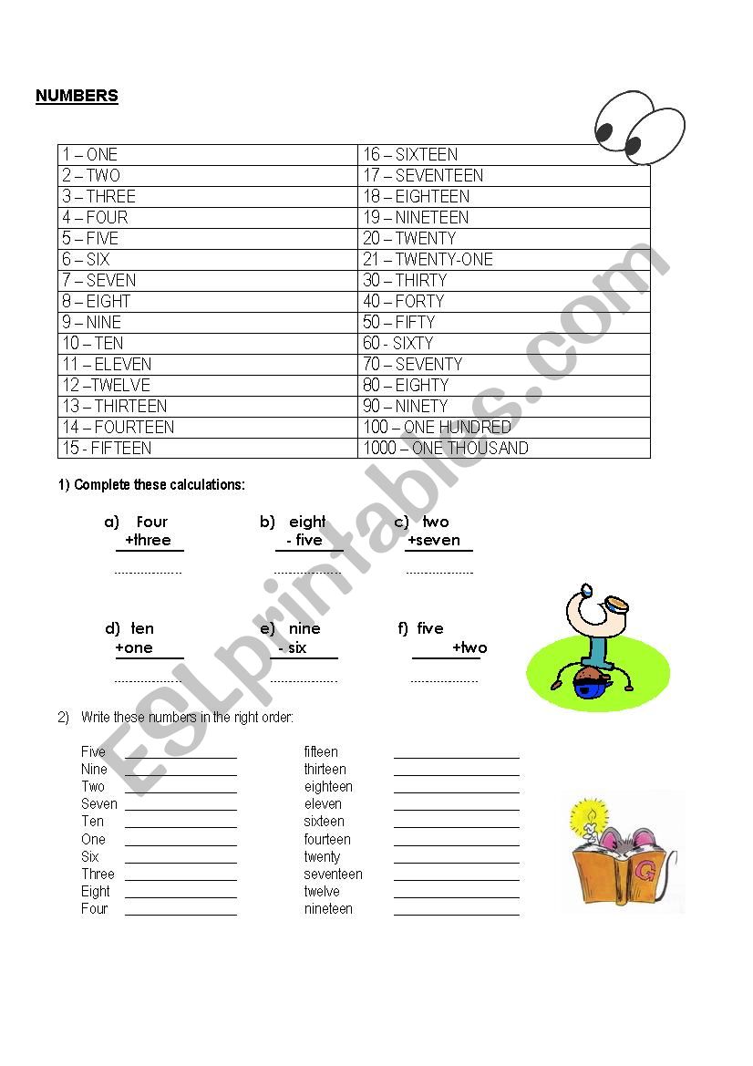 Numbers 1-100 with maths worksheet