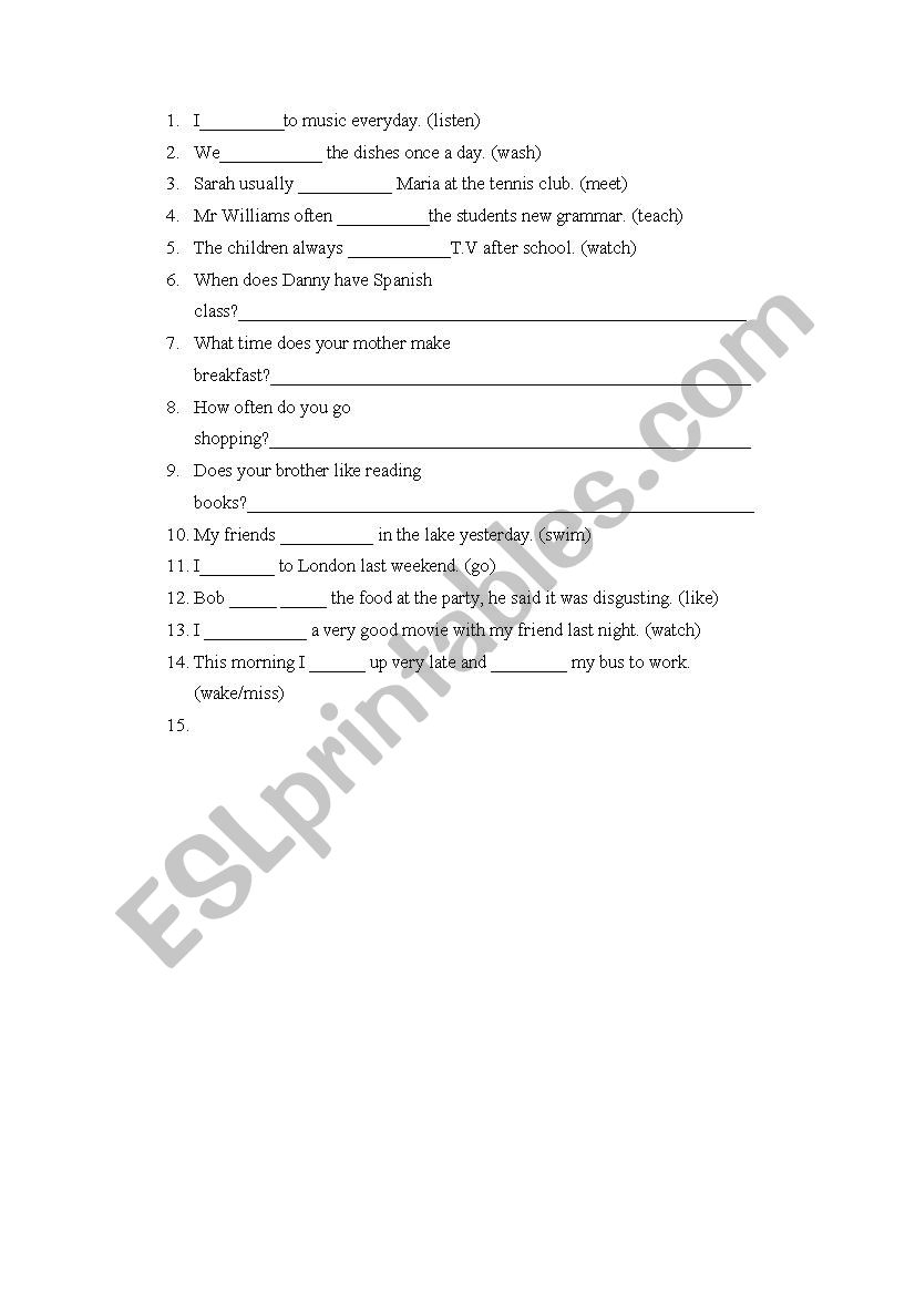 Tenses test worksheet