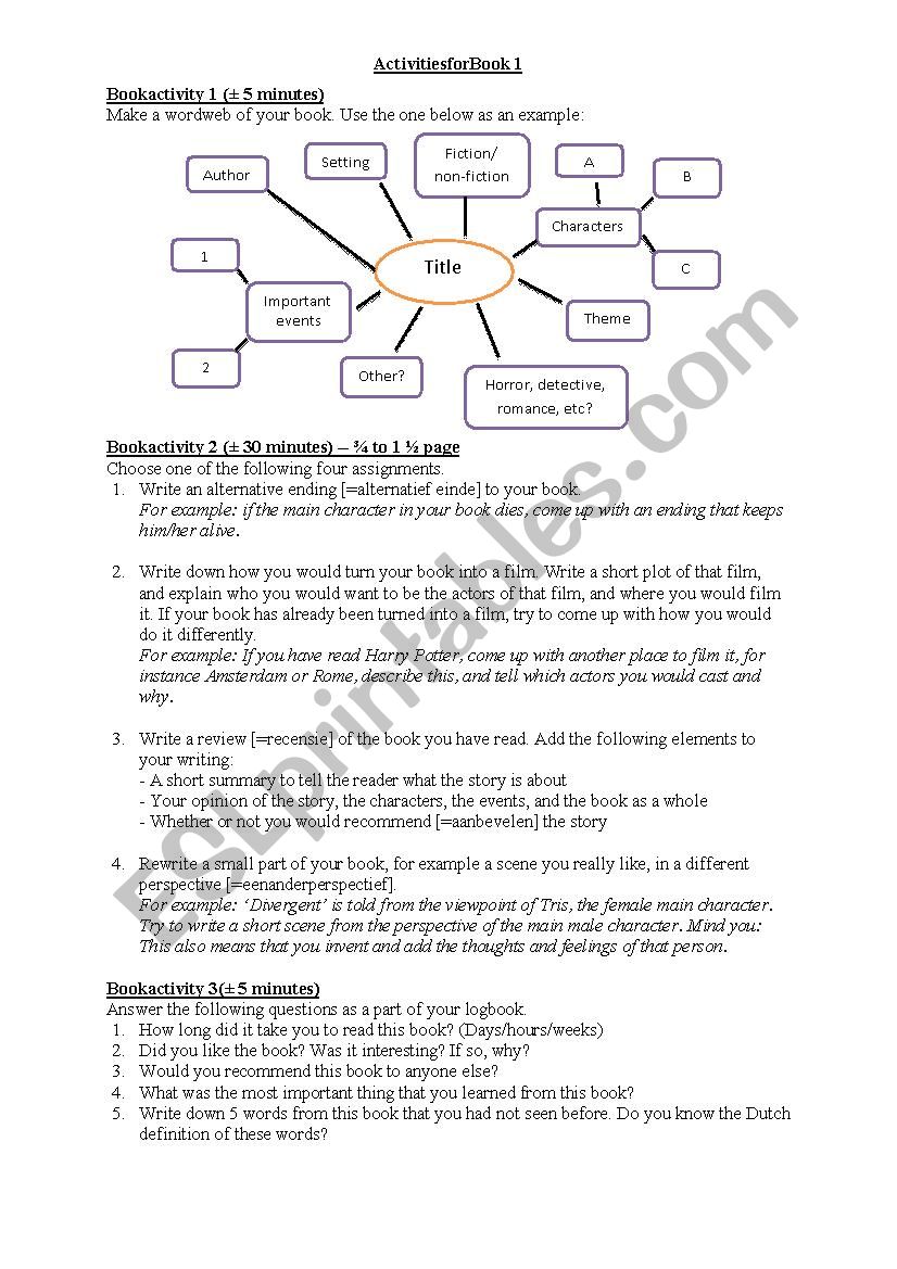 Activities for Reading worksheet