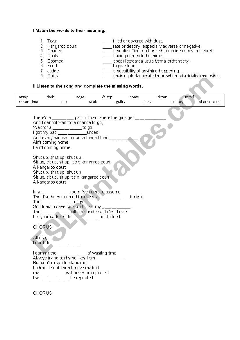 Kangaroo court worksheet