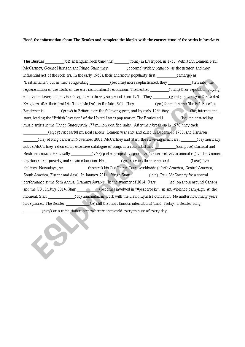 The Beatles worksheet