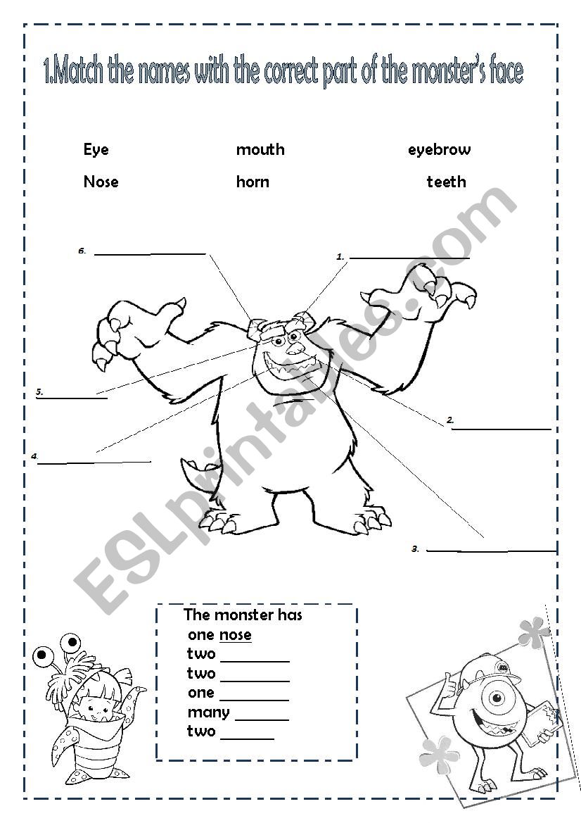 Monsters face worksheet