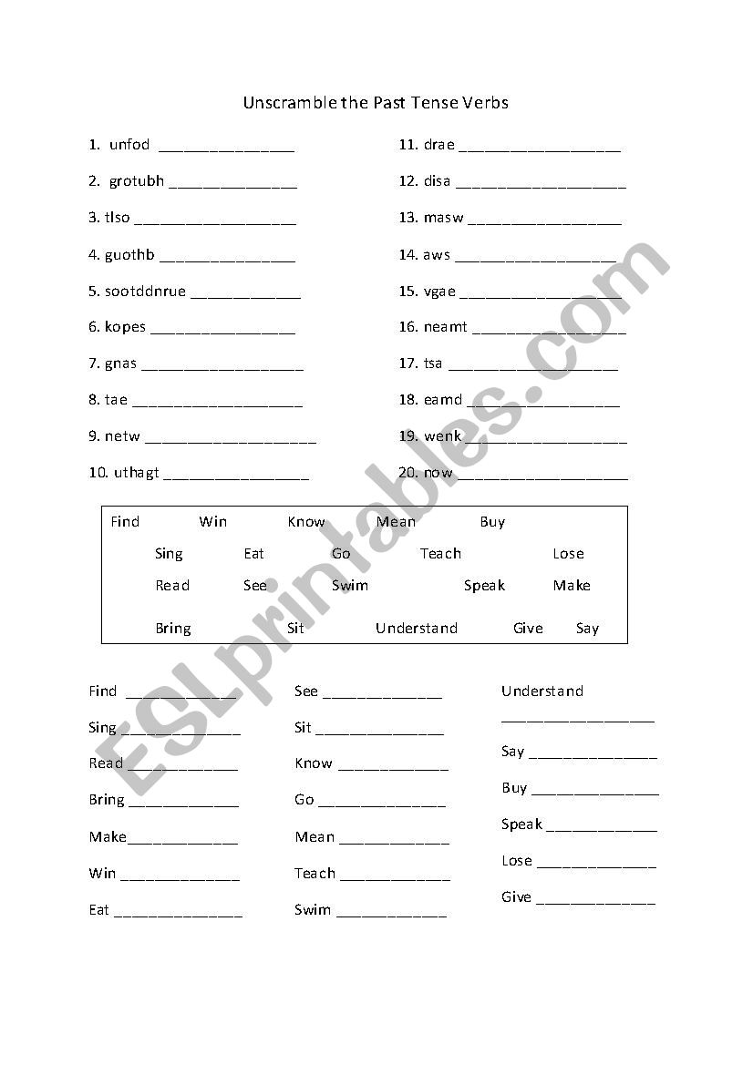 Irregular Past Simple Tense Verb Practice