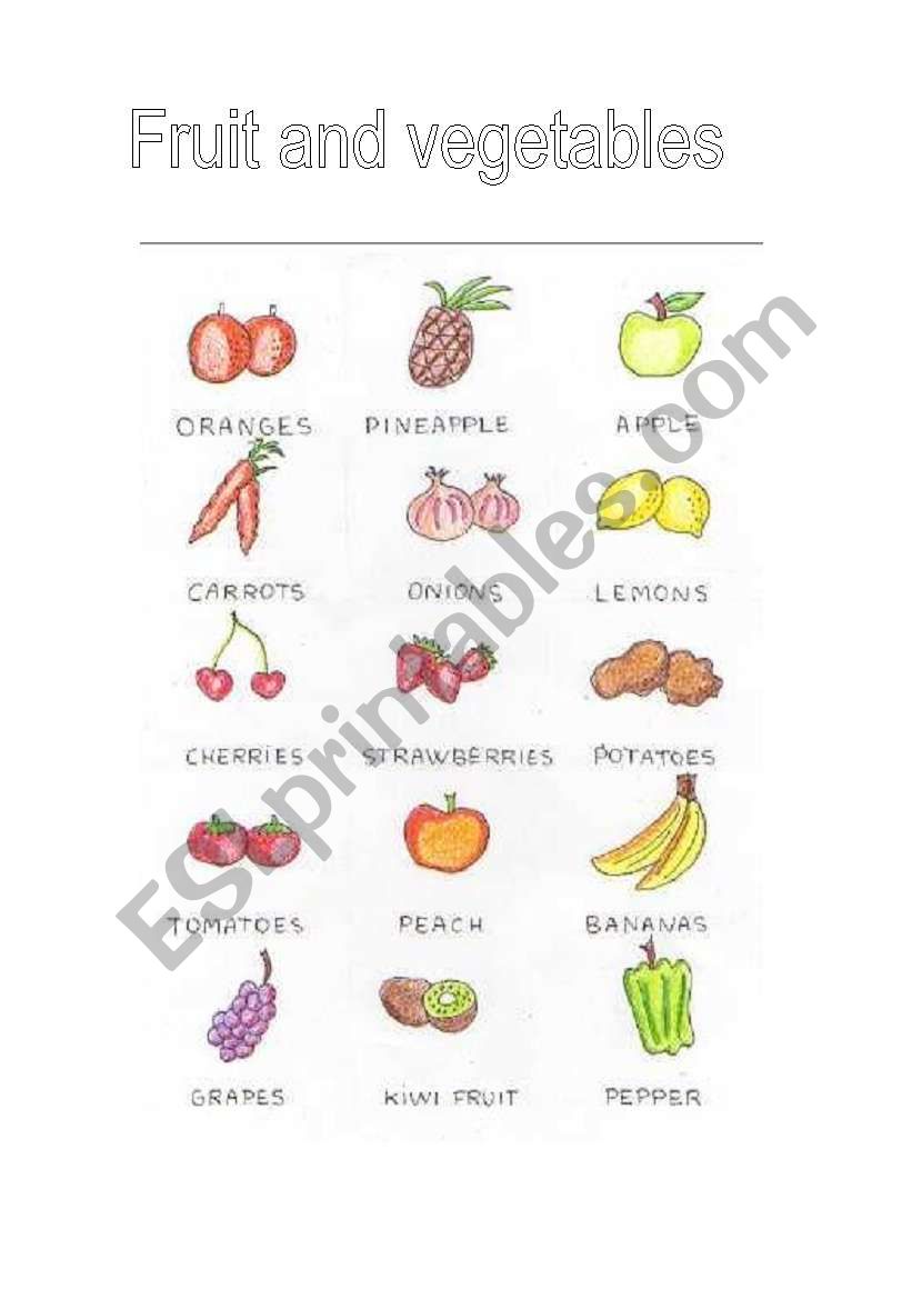 Fruit and vegetables picture dictionary