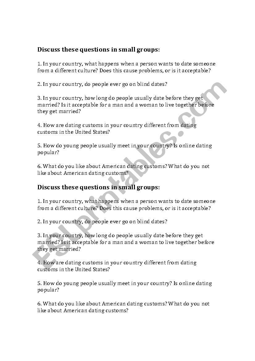 Discussion Questions about Dating Customs in Different Countries (good for Valentine´s Day)