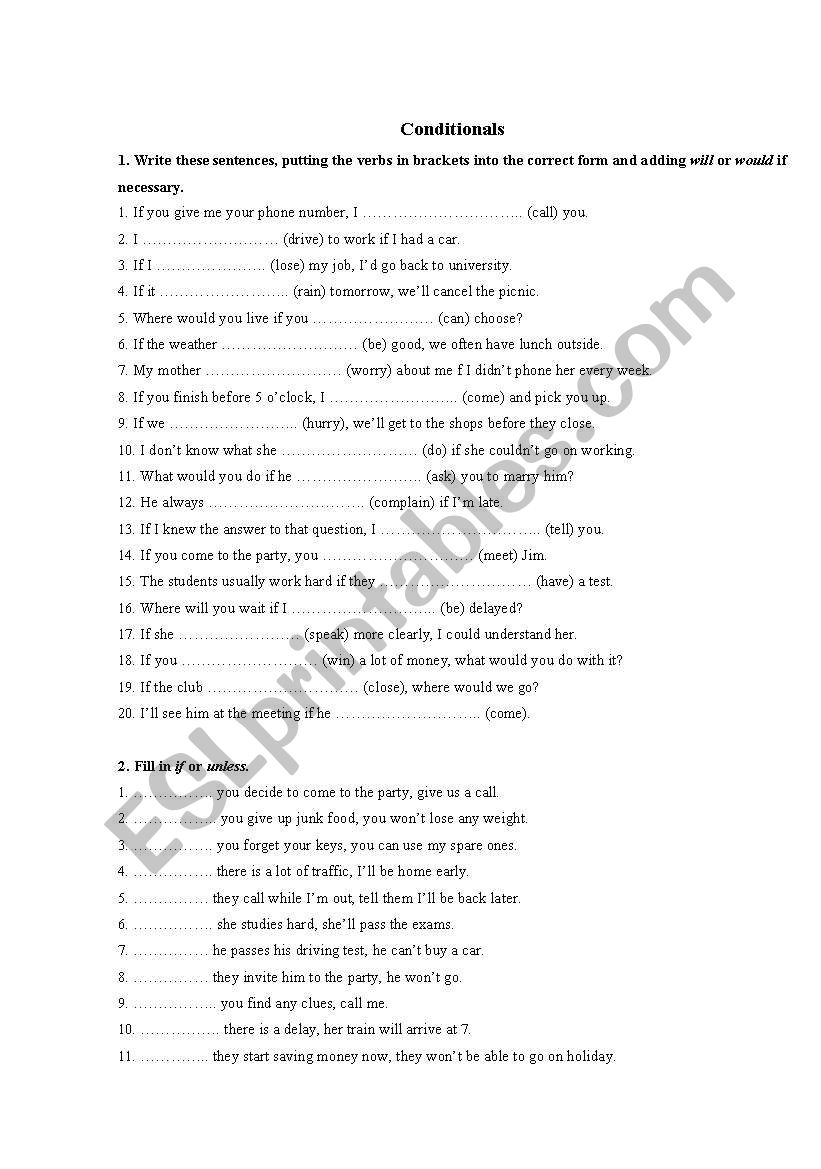 Conditionals worksheet
