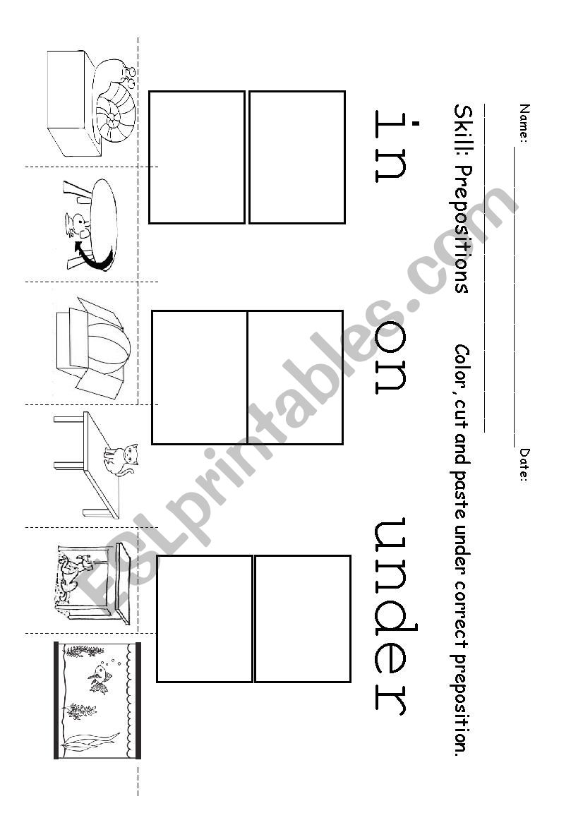 Prepositions, IN, ON, UNDER worksheet