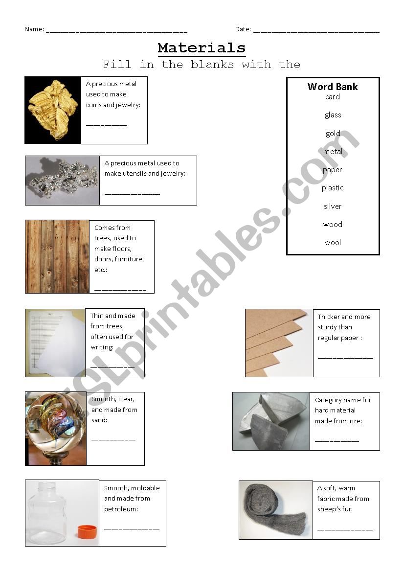 Cambridge Flyers Materials worksheet