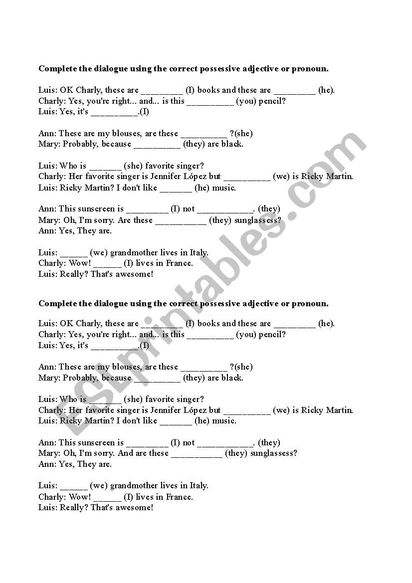 Pronouns worksheet