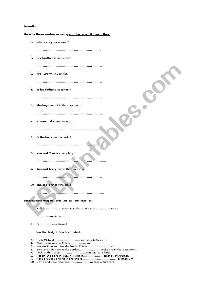 subject object pronouns worksheet