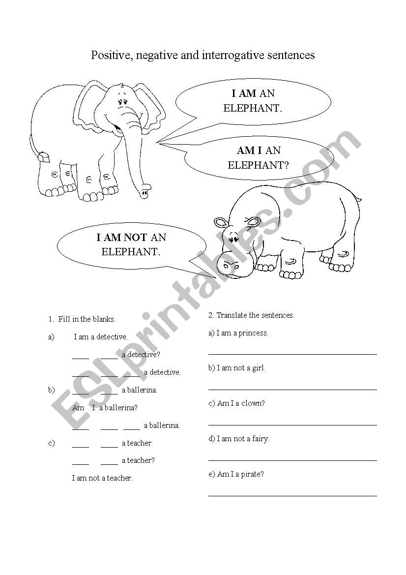 Positive, negative and interrogative sentences