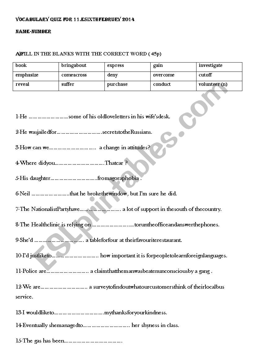 vocabulary quiz for B1 students