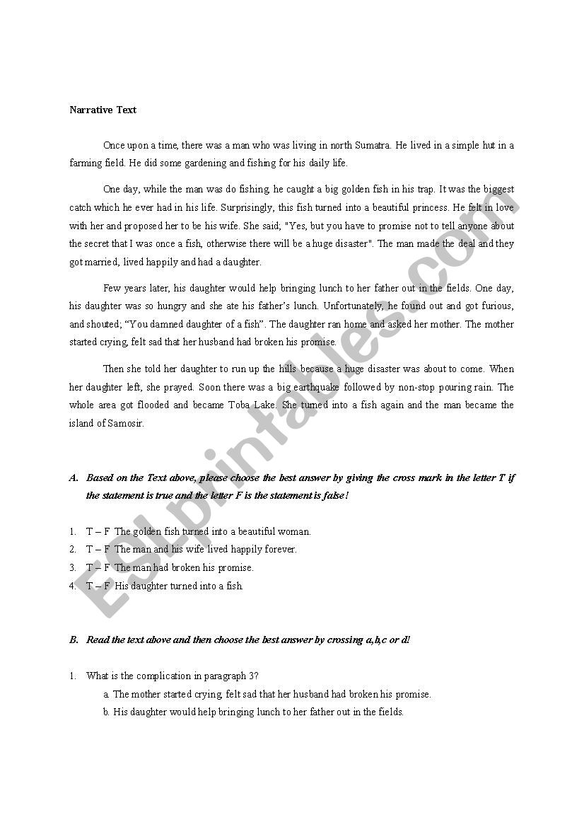 Narrative Text worksheet