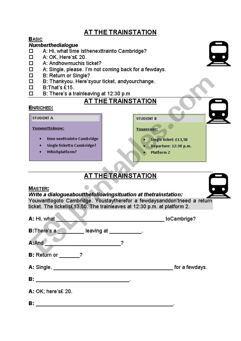 At the train station worksheet