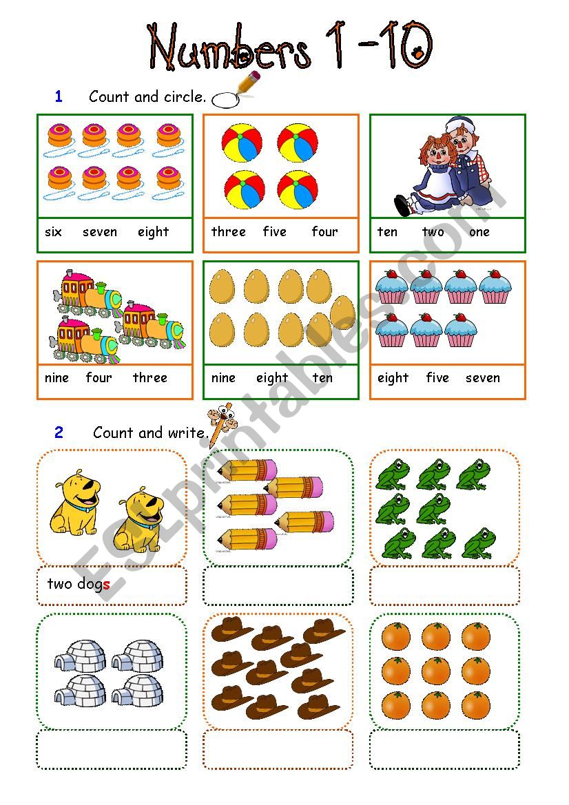 Numbers 1 10 English Worksheets