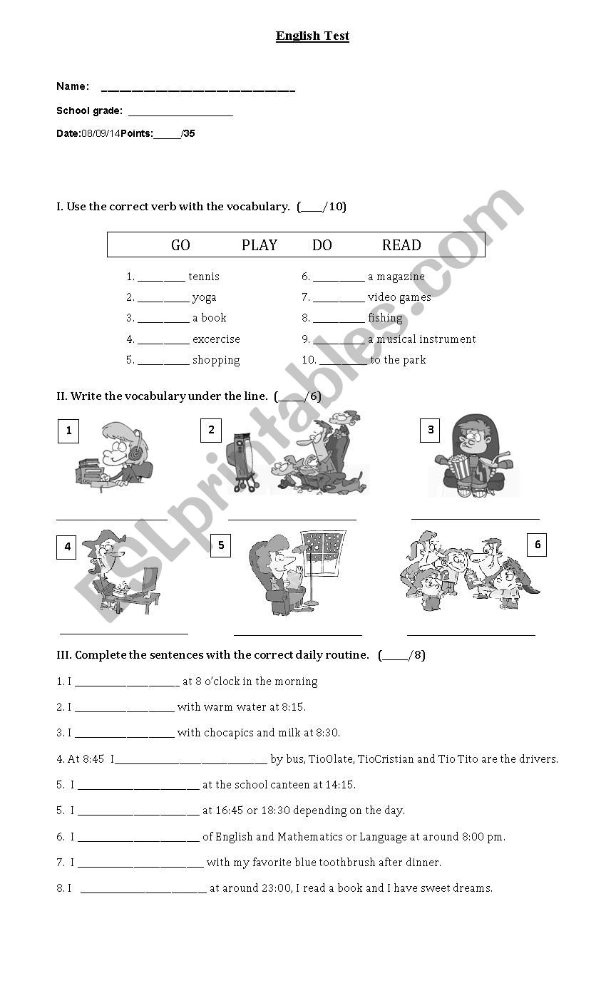 English Tests - Free Time Activities and Daily Routines