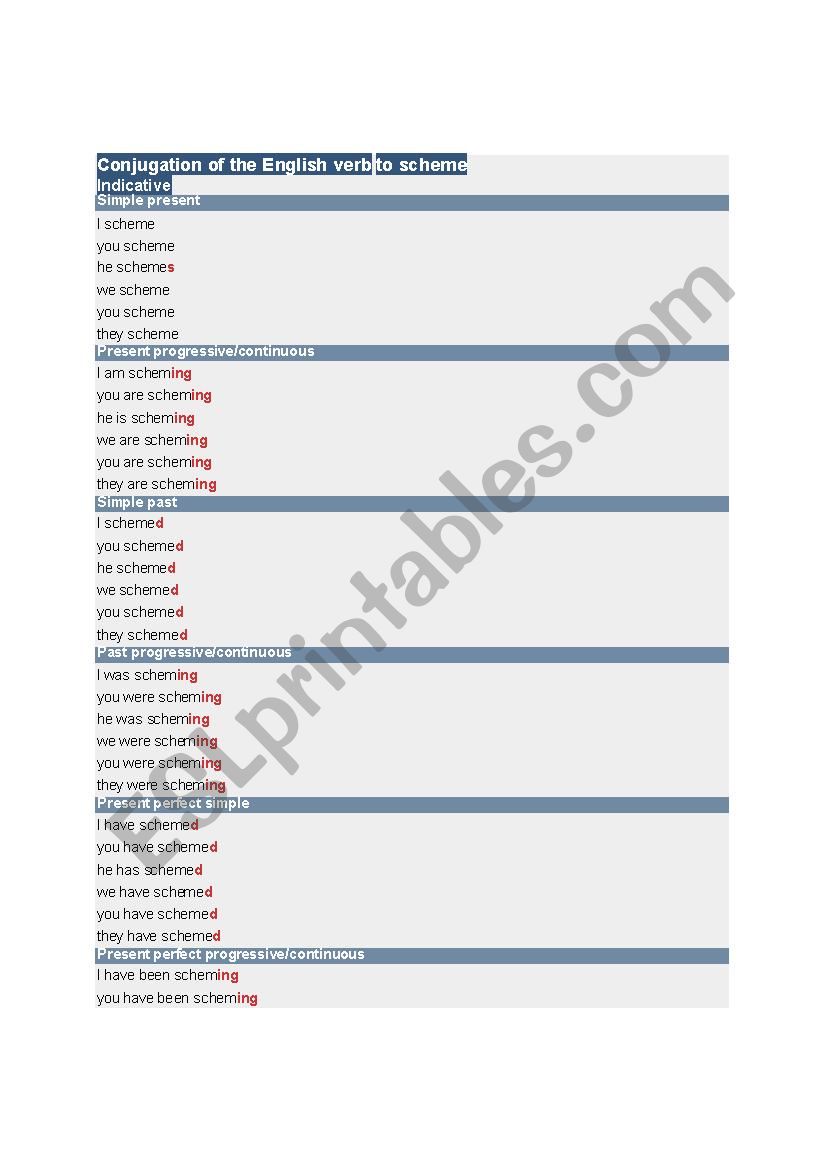 Conjugation of verb  to scheme 